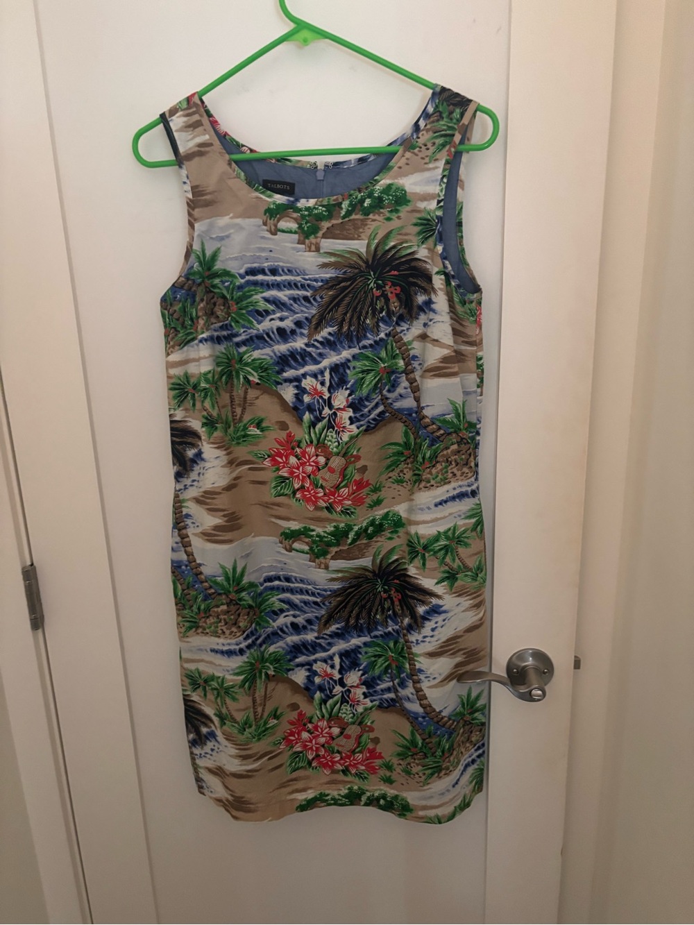 Talbots Tropical Palm Shift Dress in Blue, Green, Tan